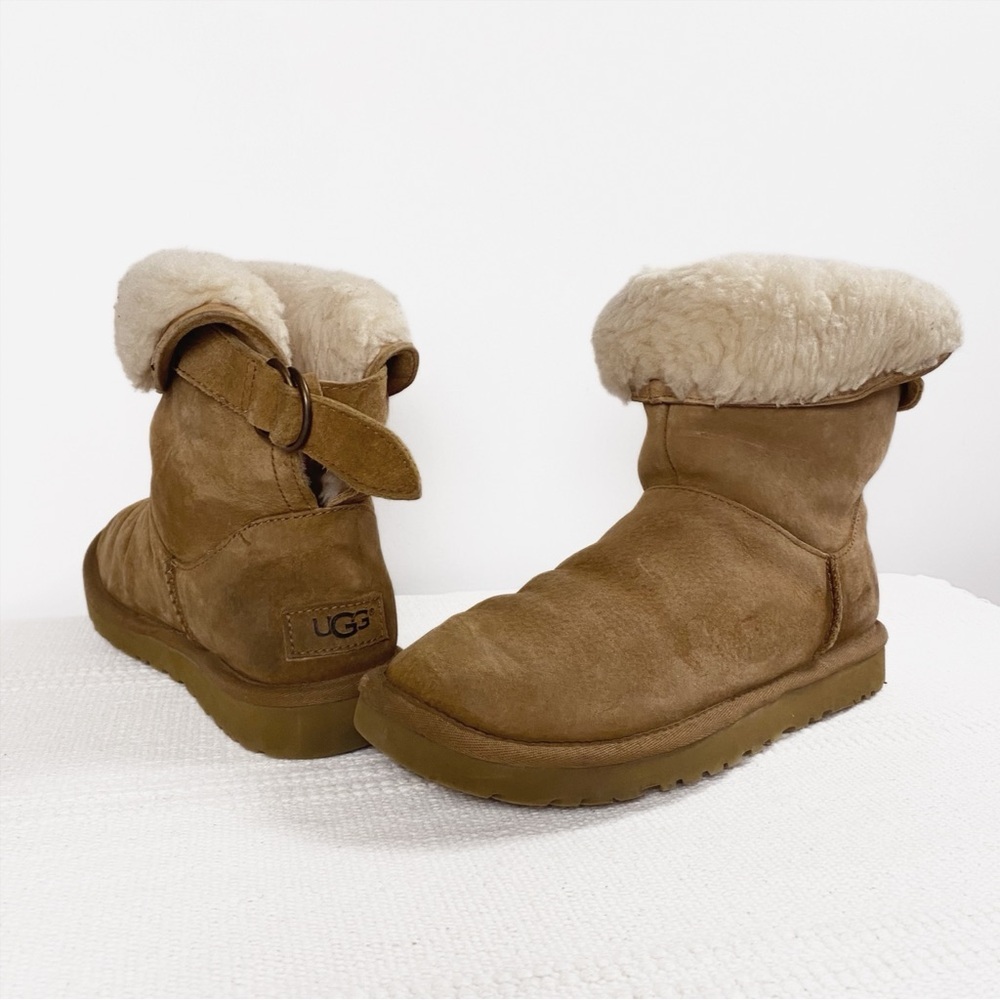UGG Remora Chestnut Ankle Boots Sheepskin Wool Sherpa with Buckle size 7